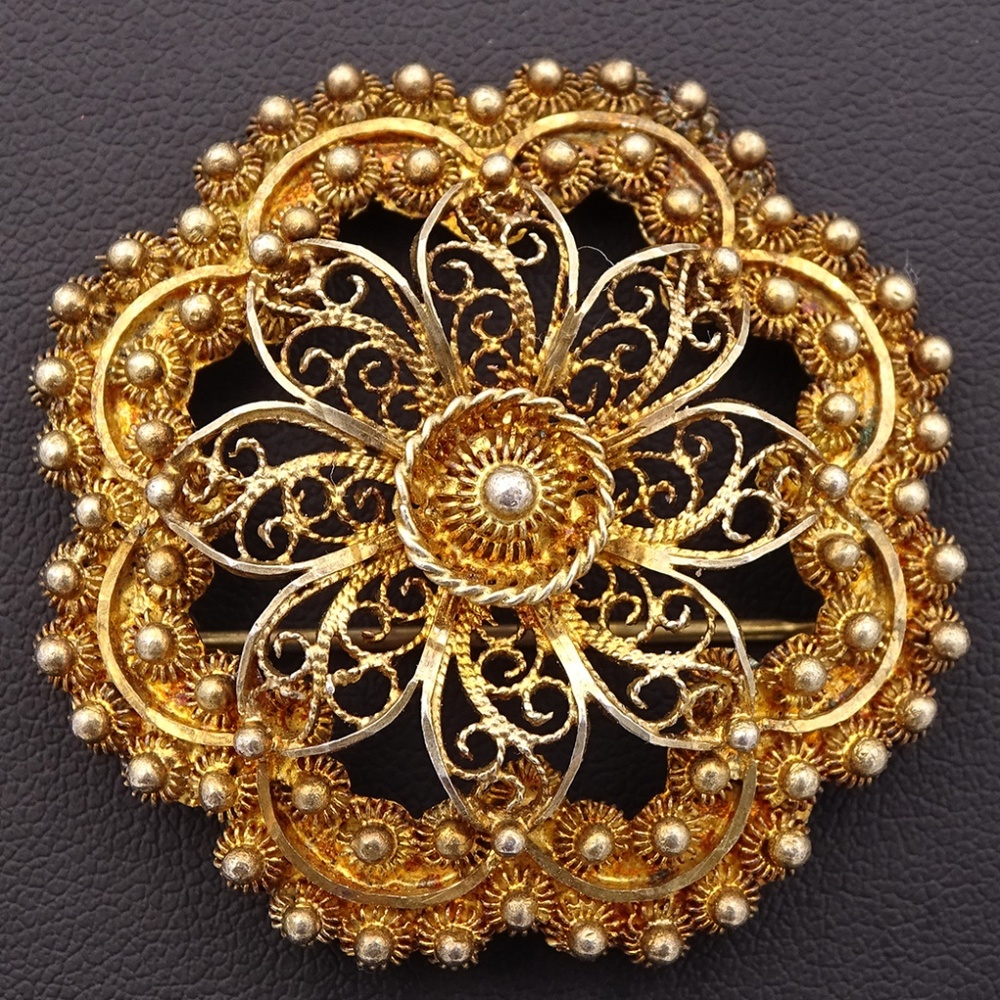 TOPAZIO PORTUGAL Vermeil Filigree Brooch 925